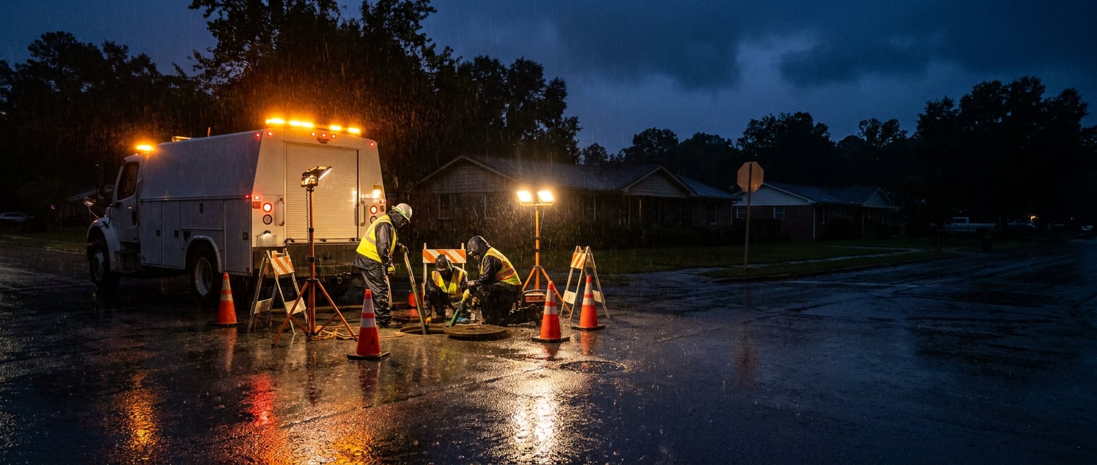 Emergency sewer point repair, 17 feet deep.